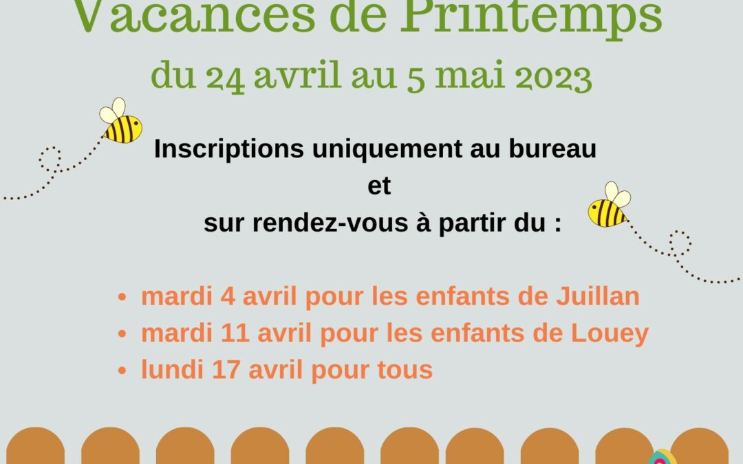 Inscriptions ALAE vacances de Printemps