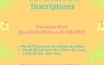 ouverture des inscriptions de l’Accueil de Loisirs pour les vacances d’été