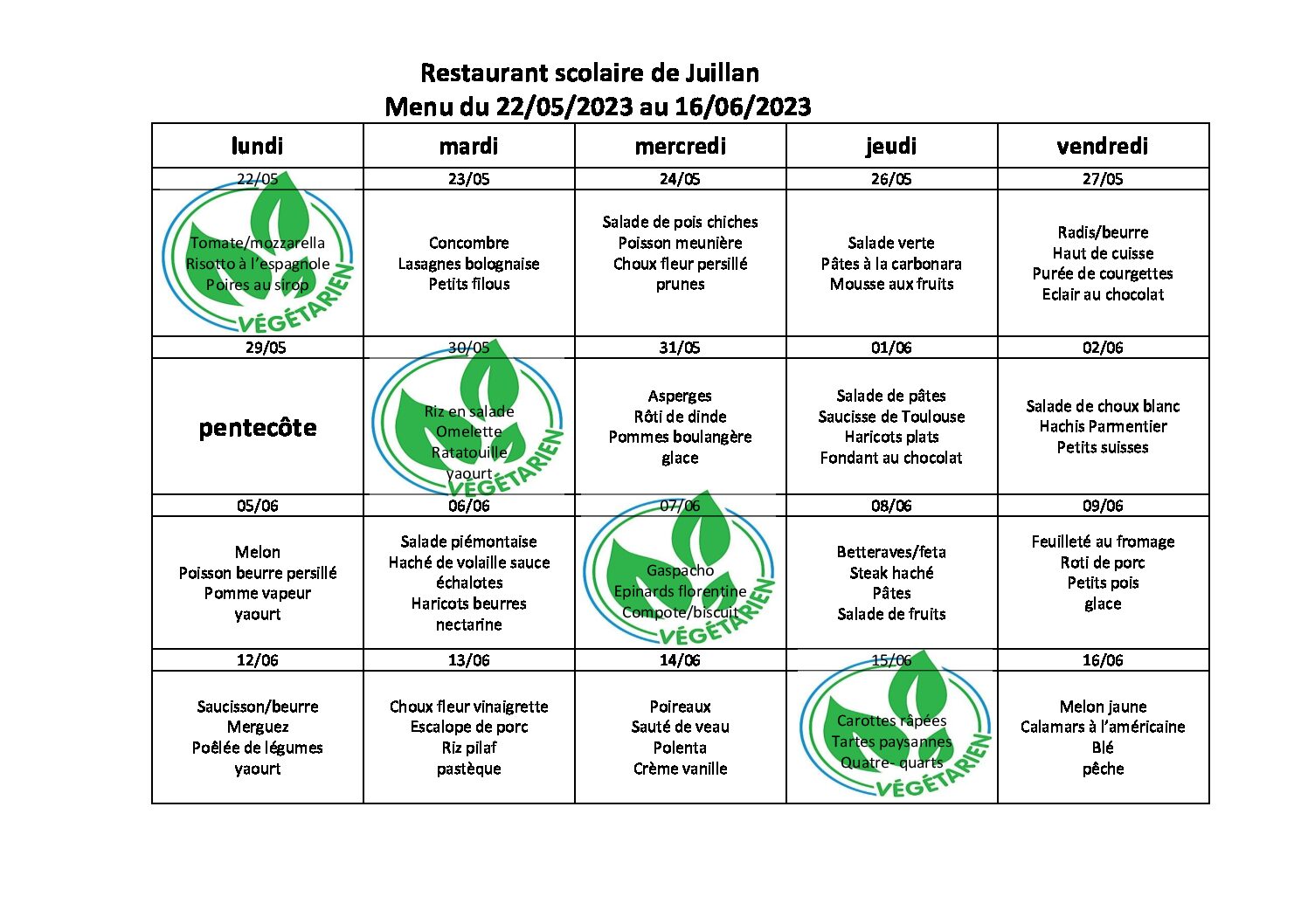 Menus du 17 janvier au 11 février 2022