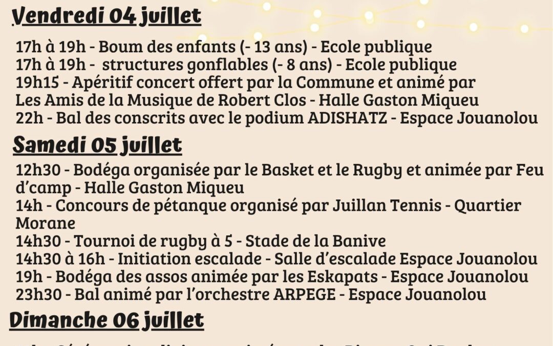 Fête locale – 04, 05 et 06 juillet 2025