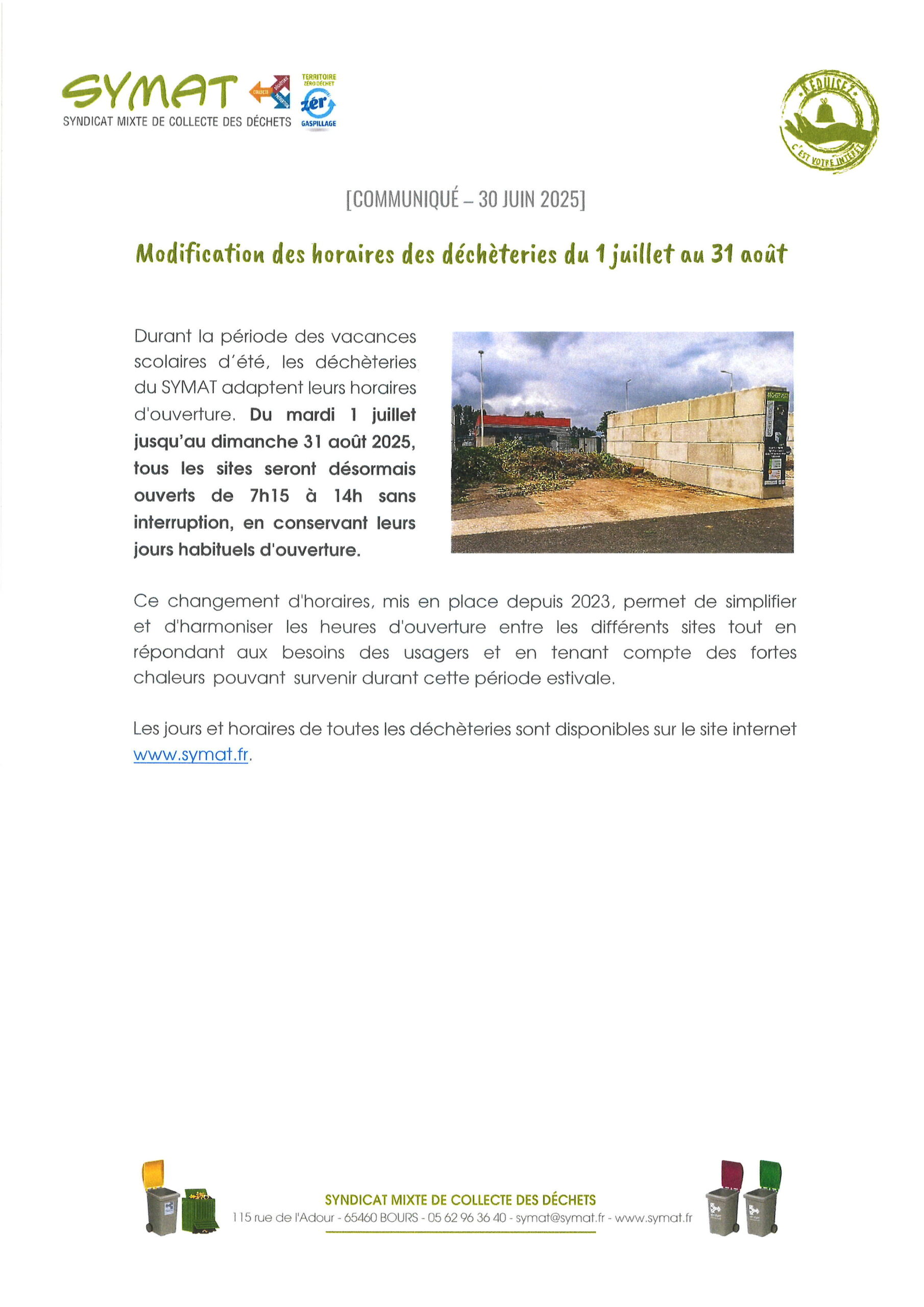Juillan - Ville des Hautes-Pyrénées - Horaires déchèteries