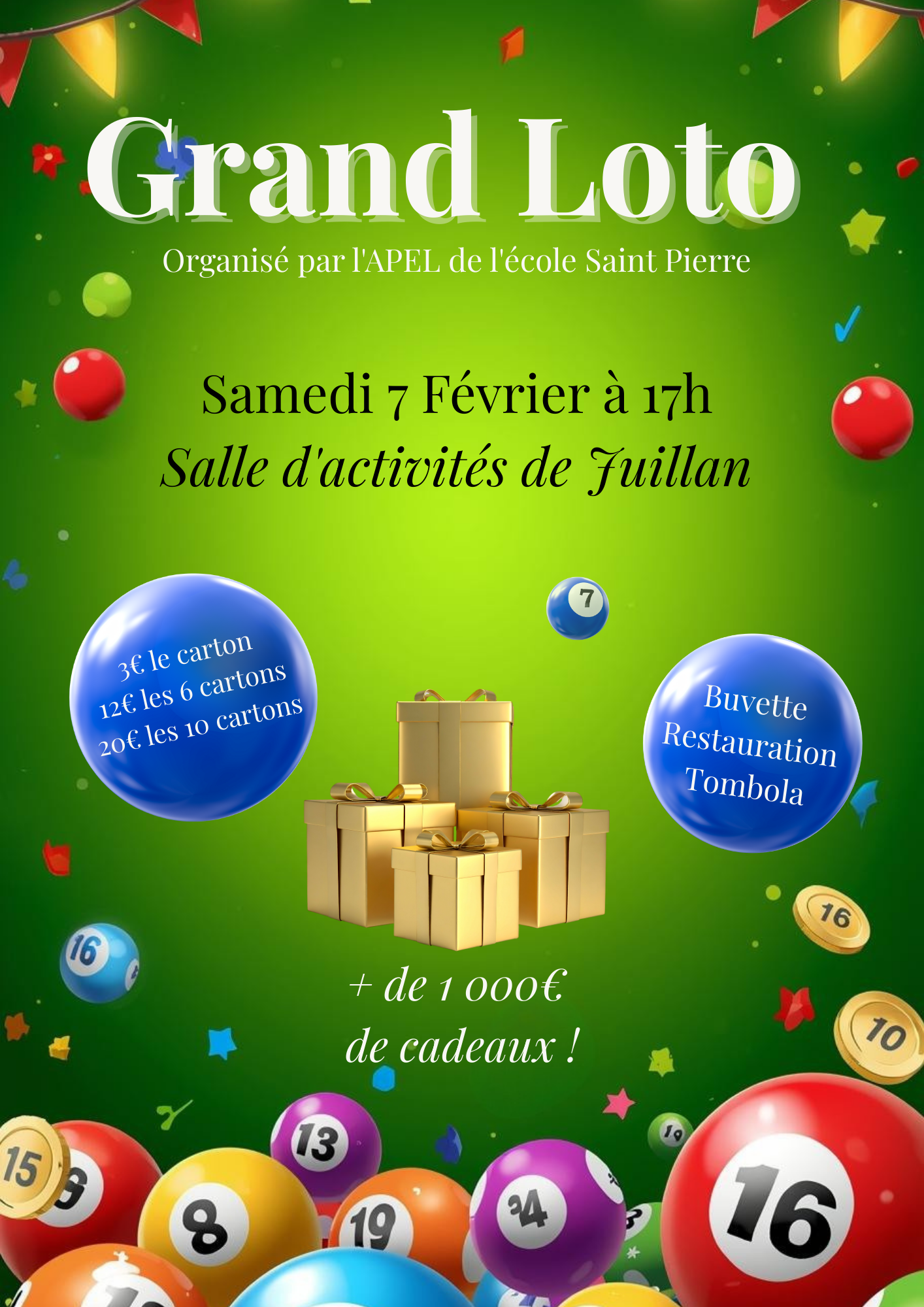 Juillan - Ville des Hautes-Pyrénées - Loto – APEL école Saint Pierre – Samedi 7 février