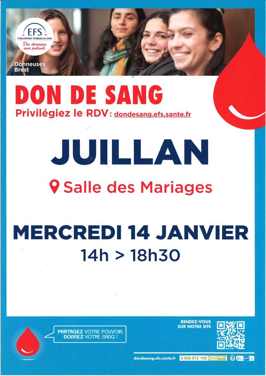 Juillan - Ville des Hautes-Pyrénées - Don du sang – Mercredi 14 janvier