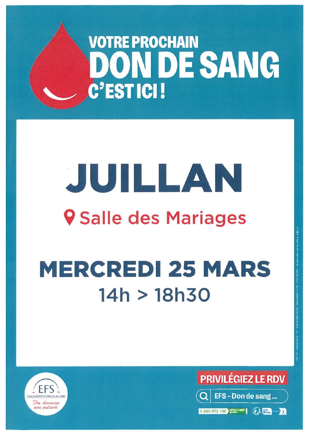 Juillan - Ville des Hautes-Pyrénées - Don du Sang – Mercredi 25 mars