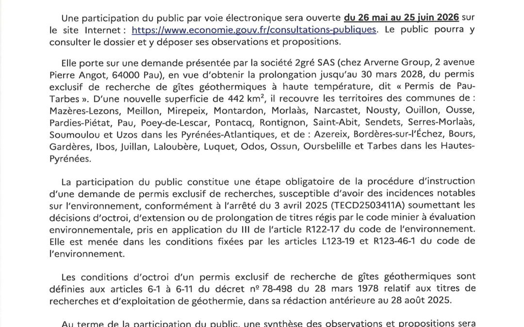 AVIS DE PARTICIPATION DU PUBLIC PAR VOIE ÉLECTRONIQUE