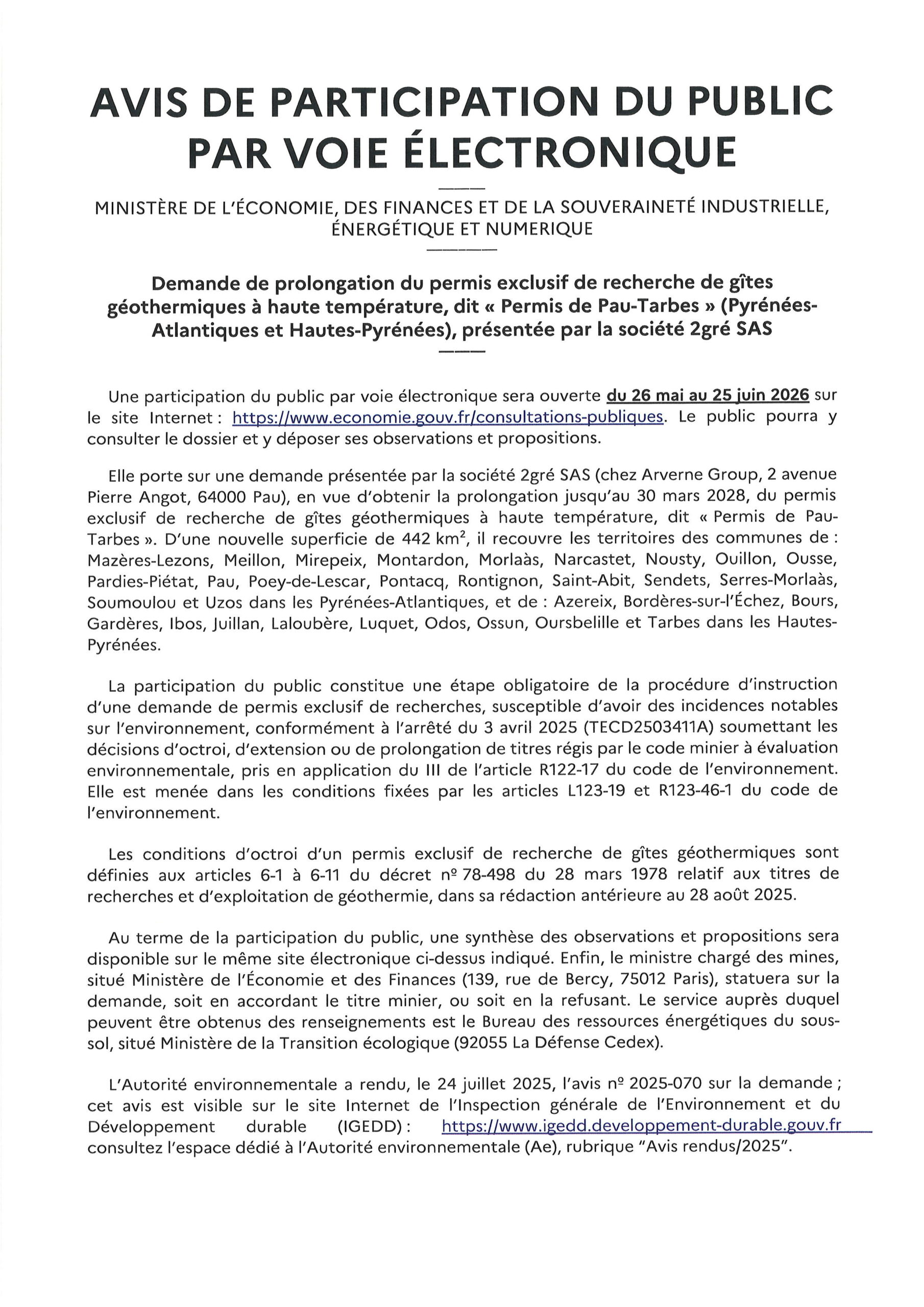 Juillan - Ville des Hautes-Pyrénées - AVIS DE PARTICIPATION DU PUBLIC PAR VOIE ÉLECTRONIQUE