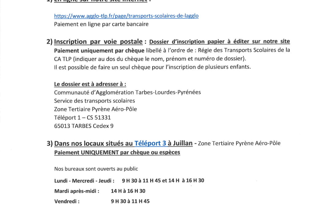 Inscriptions transports scolaires