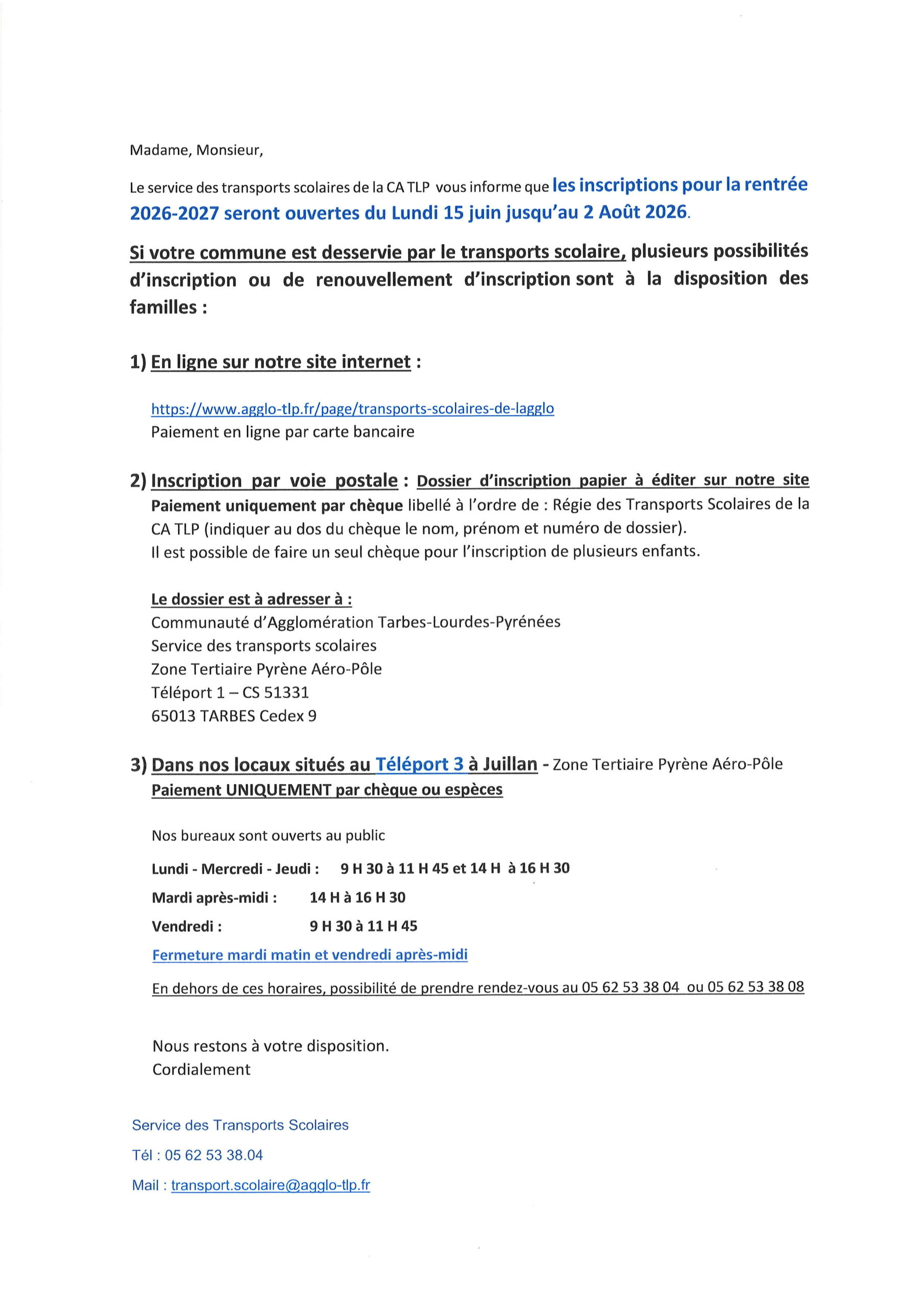 Juillan - Ville des Hautes-Pyrénées - Inscriptions transports scolaires