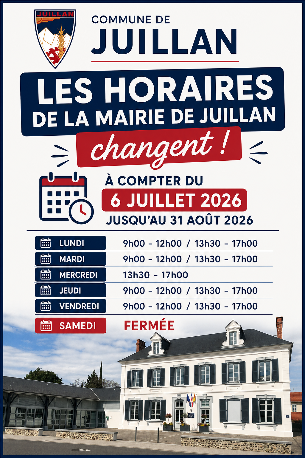 Juillan - Ville des Hautes-Pyrénées - Horaires d&rsquo;été Mairie