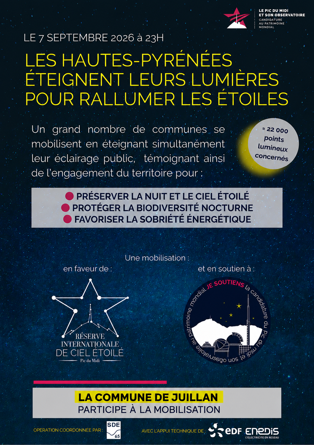 Juillan - Ville des Hautes-Pyrénées - Le 07 septembre, notre commune éteint ses lumières pour rallumer les étoiles !